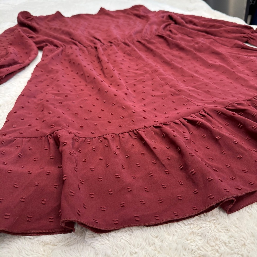 Fairycore Burgundy Swiss Dot Midi Babydoll 2XL Plus Coquette Ruffle V Neck Dress